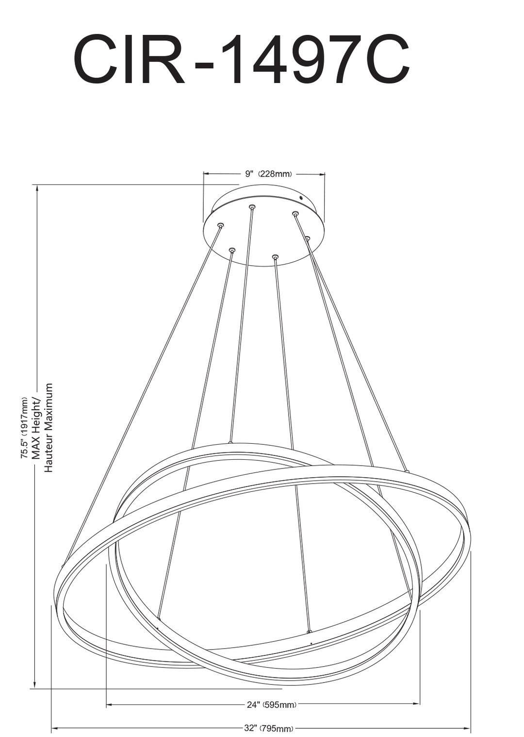 Dainolite 97W Chandelier, Aged Brass w/ White Acrylic Diffuser