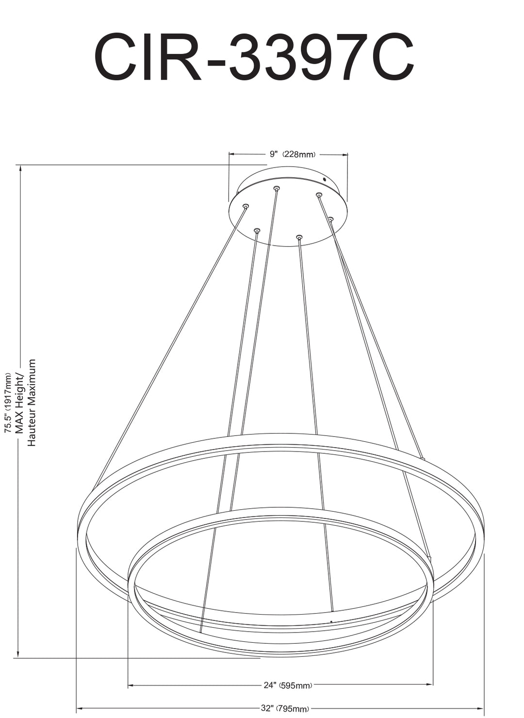 Dainolite 97W Chandelier, Aged Brass with White Acrylic Diffuser