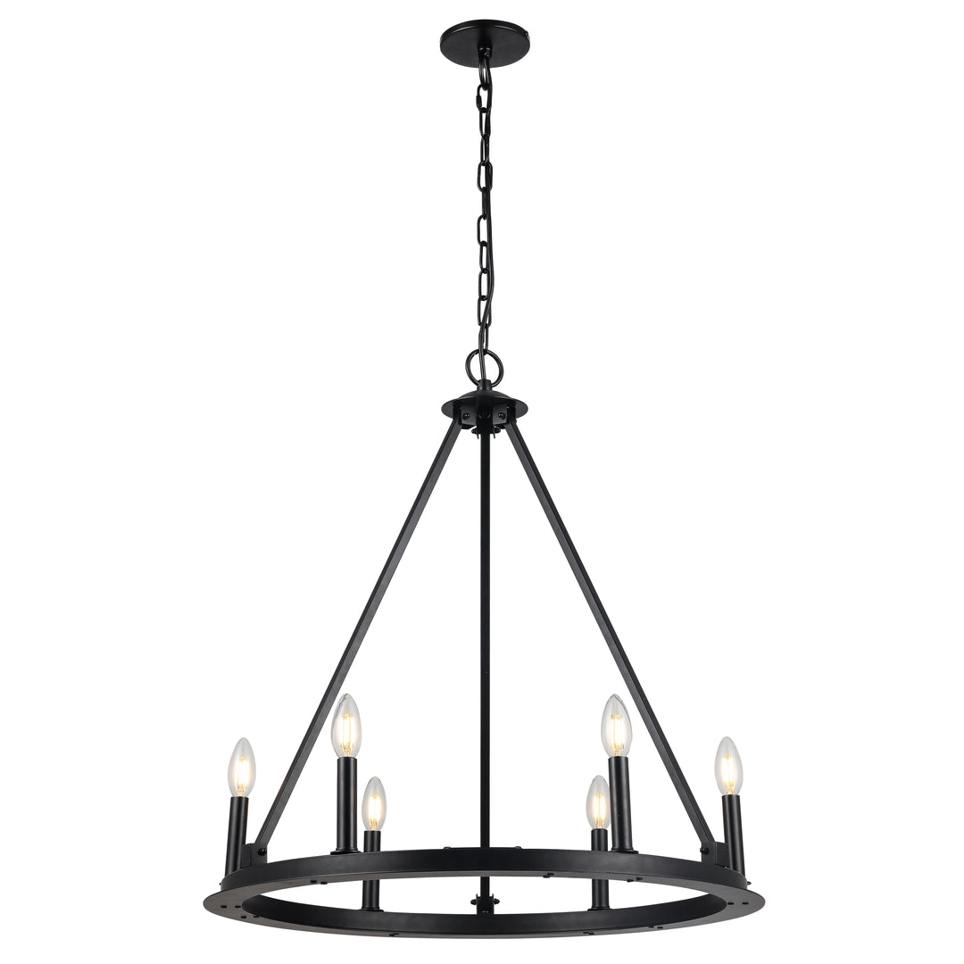 Dainolite 6 Light Incandescent Chandelier, Matte Black