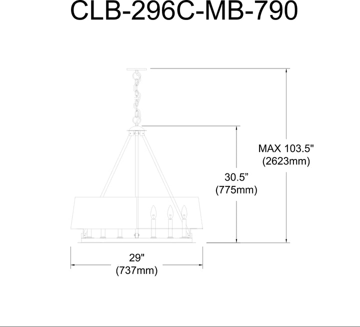 Dainolite 6 Light Incandescent Chandelier Matte Black with White Shades