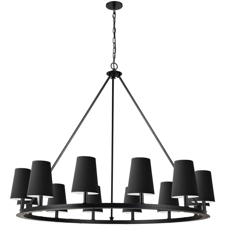 Dainolite 12 Light Incandescent Chandelier, Matte Black with Black Shades