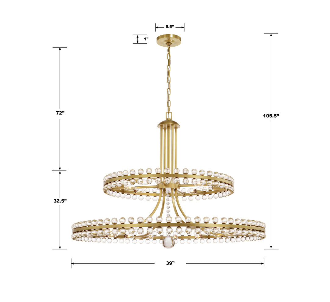 Crystorama Clover 24 Light Aged Brass Two-tier Chandelier