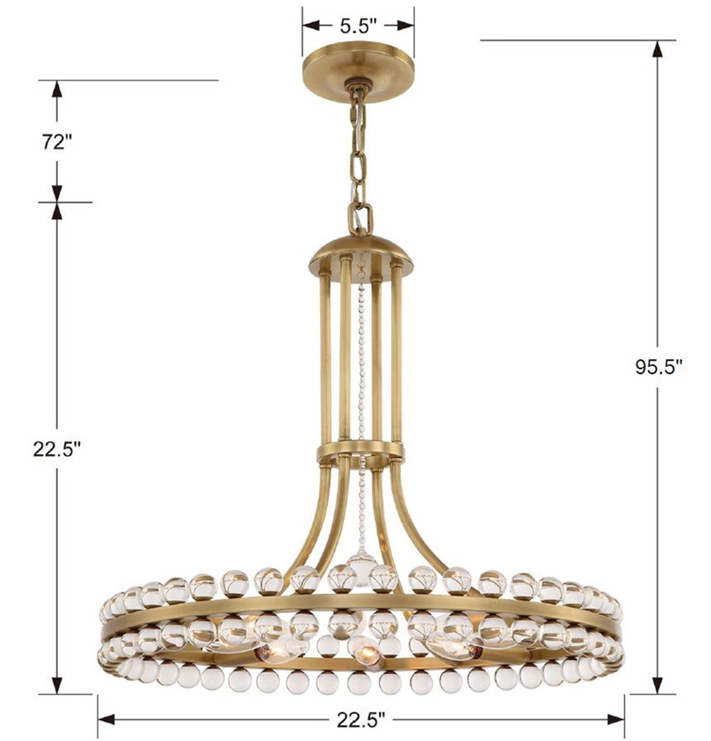 Crystorama Clover 8 Light Aged Brass Chandelier