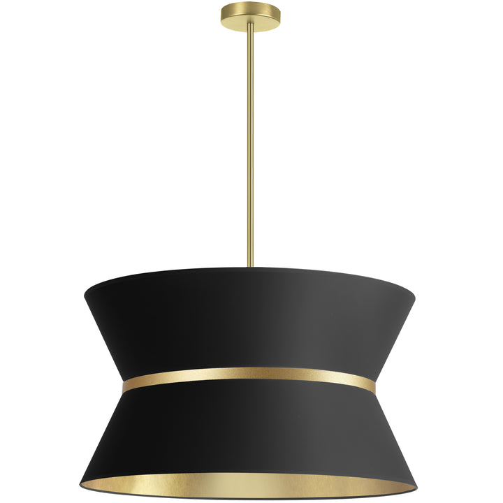 Dainolite 4 Light Incandescent Chandelier, Aged Brass with Gold Ring Black / Gold Shade