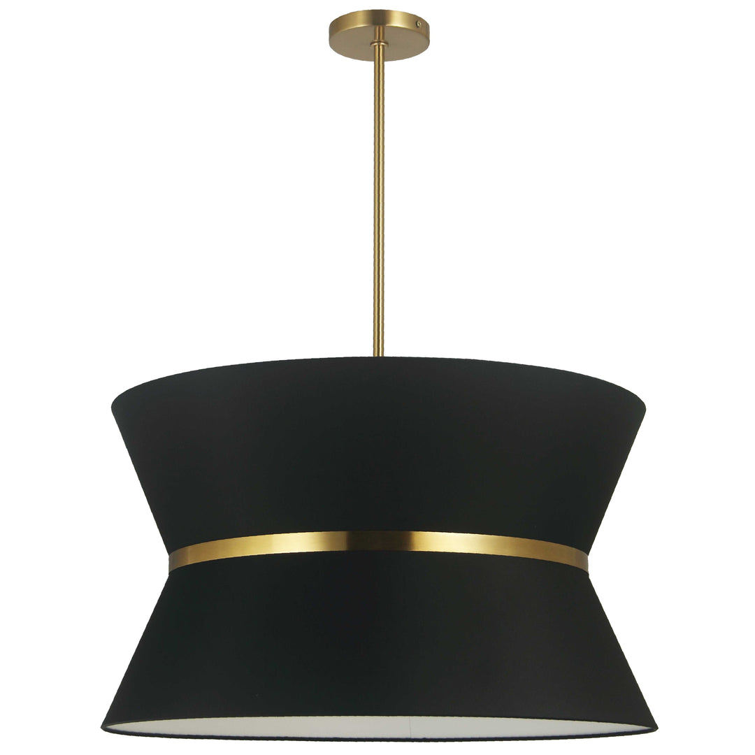 Dainolite 4 Light Incandescent Chandelier, Aged Brass with Gold Ring Black / Gold Shade