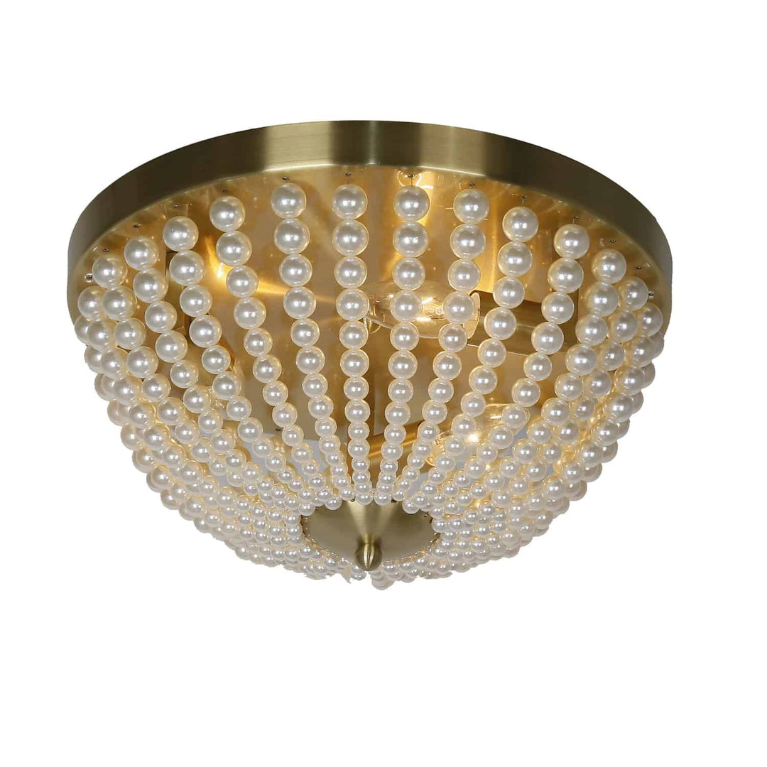 Dainolite 3 Light Incandescent Flush Mount Aged Brass Finish with Pearls