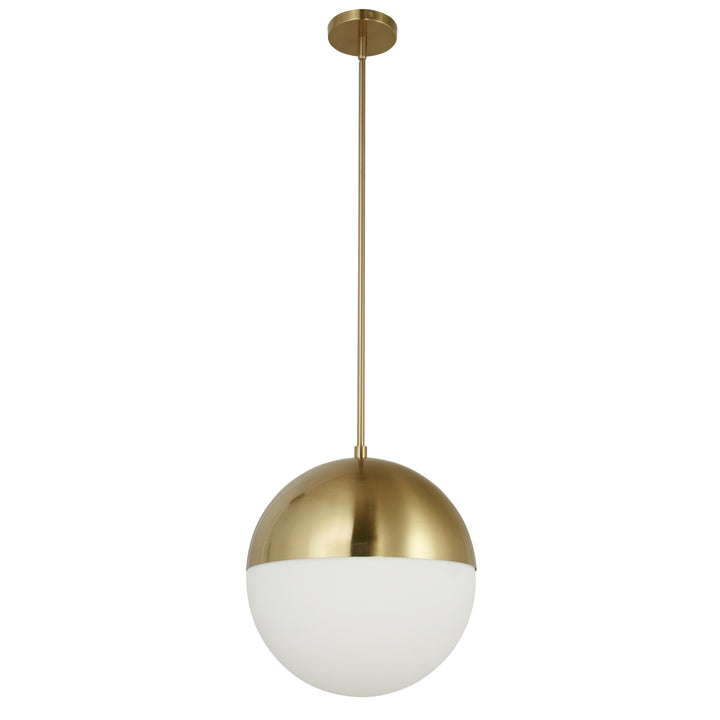 Dainolite 3 Light Halogen Pendant, Aged Brass w/ White Opal Glass