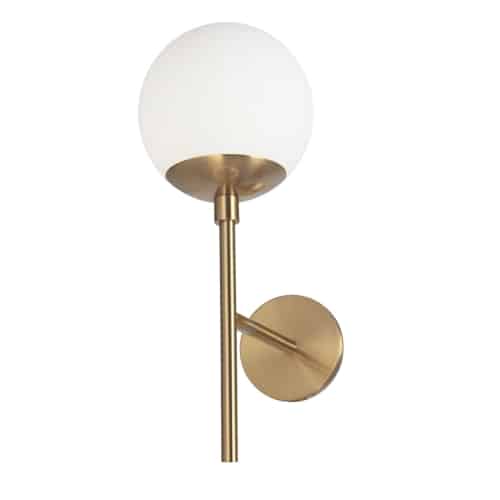 Dainolite 1 Light Halogen Aged Brass Wall Sconce w/ White Glass