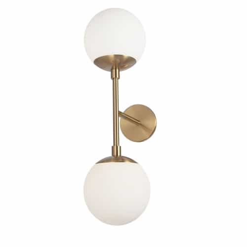 Dainolite 2 Light Halogen Aged Brass Wall Sconce w/ White Glass