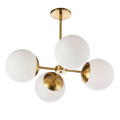 Dainolite 4 Light Halogen Aged Brass Chandelier w/ White Glass