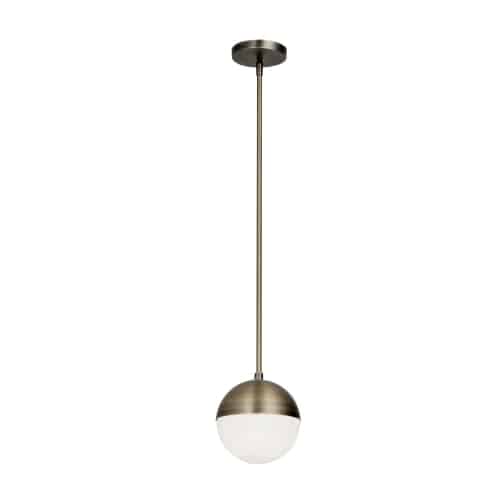 Dainolite 1 Light Halogen Pendant, Aged Brass w/White Opal Glass