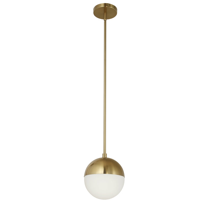 Dainolite 1 Light Halogen Pendant, Aged Brass w/White Opal Glass