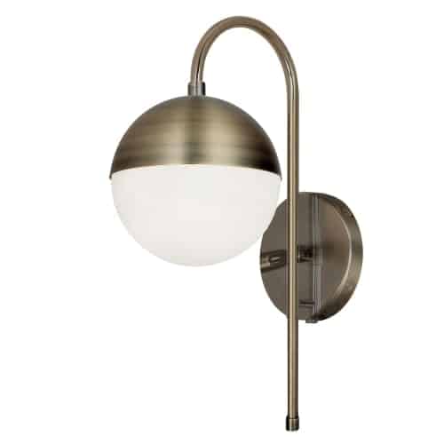 Dainolite 1 Light Halogen Sconce Aged Brass w/ White Opal Glass Hardwire + Plug-In