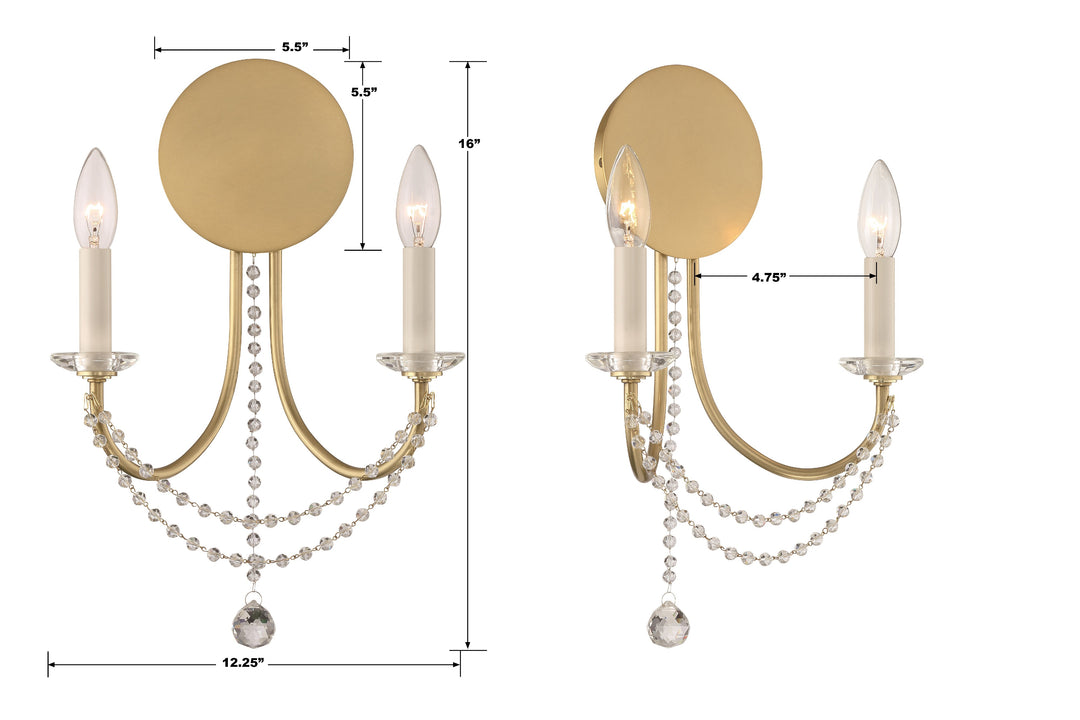 Crystorama Delilah 2 Light Aged Brass Sconce