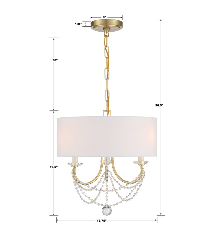 Crystorama Delilah 3 Light Aged Brass Mini Chandelier