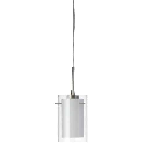 Dainolite Single Pendant, Satin Chrome, Clear/White Glass