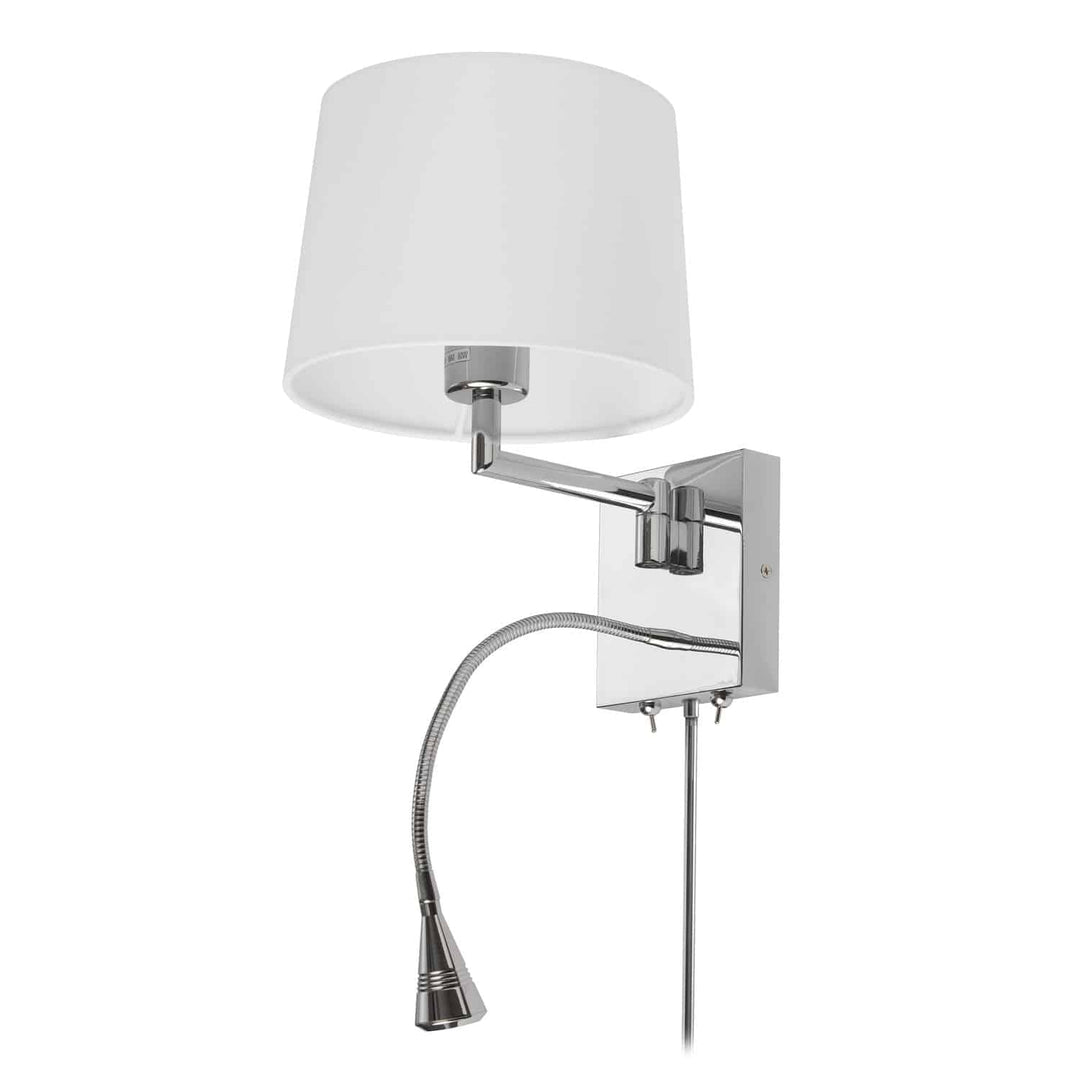 Dainolite 1 Light Swing Arm & 1 Downlight LED Wall Sconce, Polished Chrome Finish with White Shade