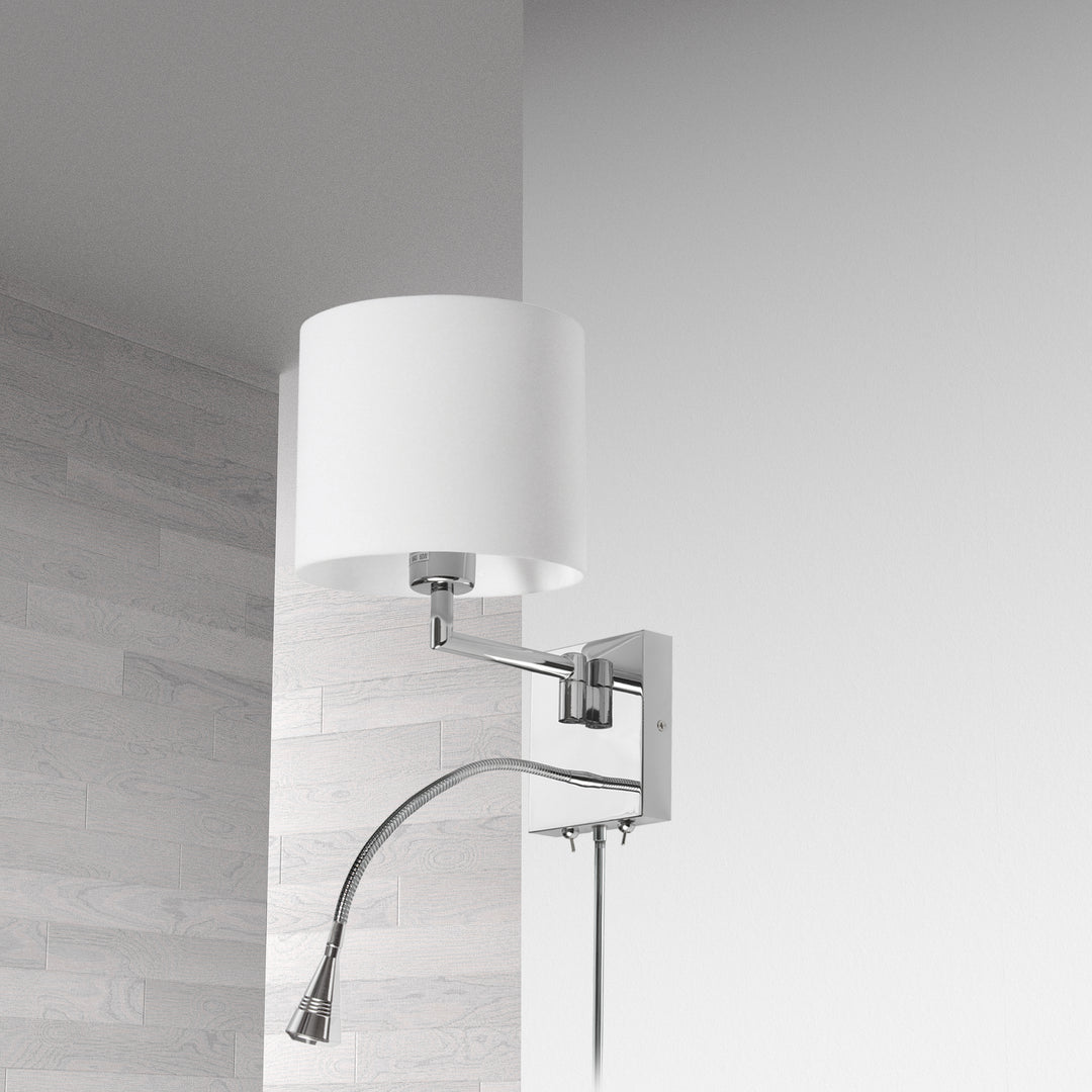 Dainolite 1 Light Swing Arm & 1 Downlight LED Wall Sconce, Polished Chrome Finish with White Shade