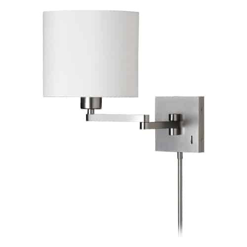 Dainolite 1 Light Double Swing Arm Wall Lamp, Aged Brass w/ a White Shade