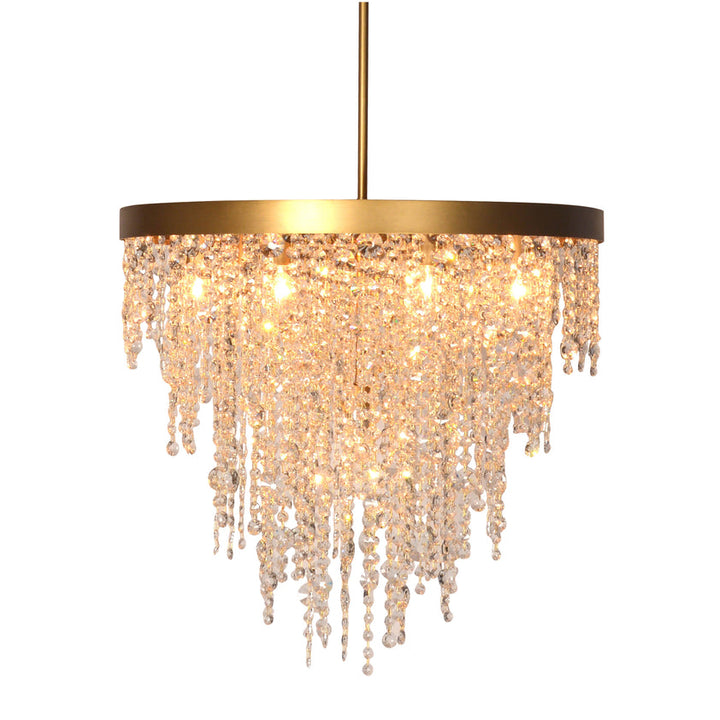 Eli 24" Diameter Round Hanging Crystal and Brushed Brass Waterfall Chandelier