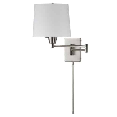 Dainolite Swing Arm Wall Lamp, Satin Chrome, White Linen Shade 195F