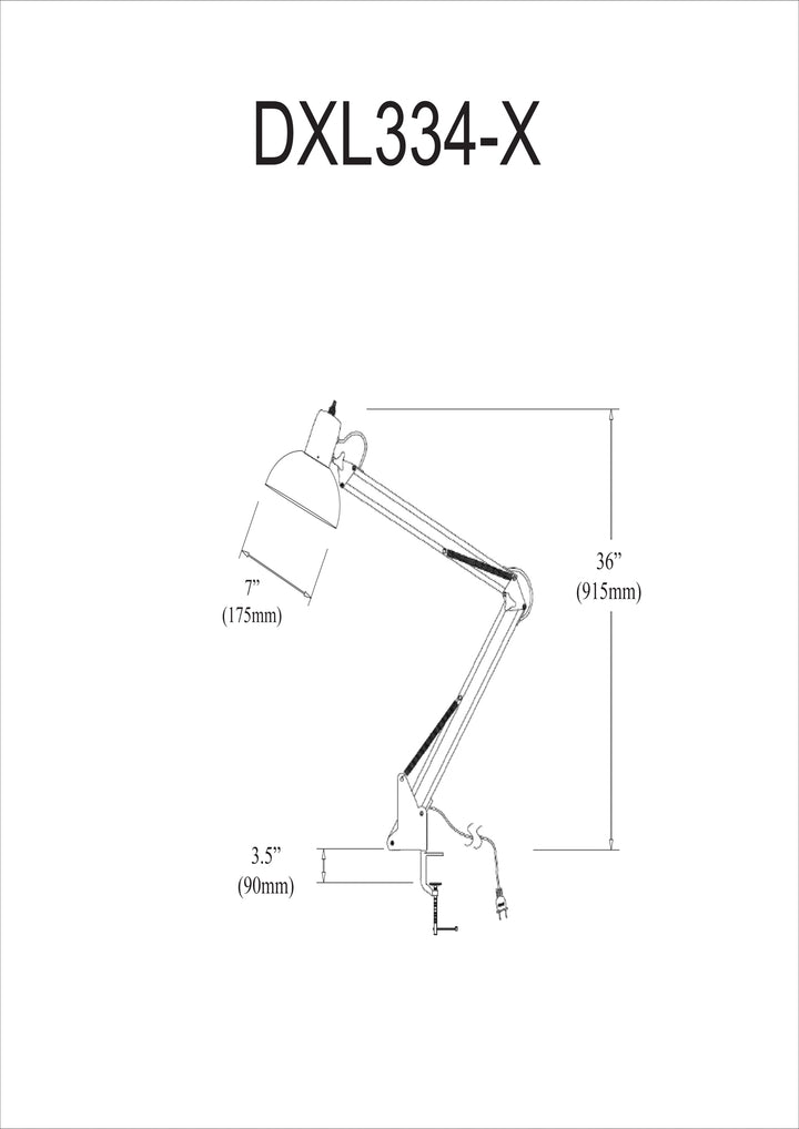 Dainolite Spring Balance Clamp-On Lamp, Gloss Black, 36" Reach