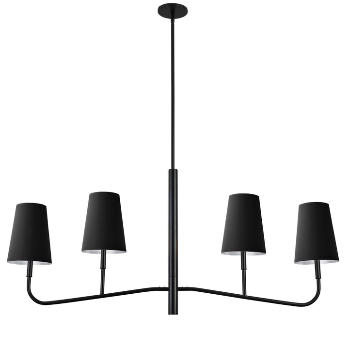 Dainolite 4 Light Incandescent Horizontal Chandelier Aged Brass with Black Shades