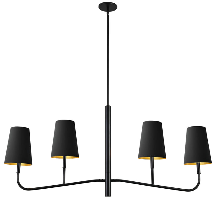 Dainolite 4 Light Incandescent Horizontal Chandelier Aged Brass with Black Shades