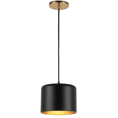 Dainolite 1 Light Incandescent Pendant, Aged Brass w/ Matte Black &Gold Shade