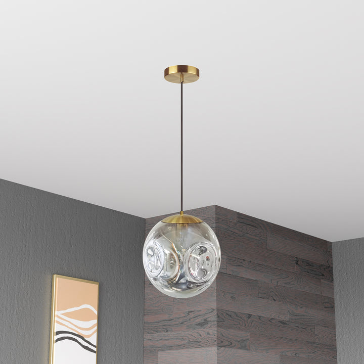 Dainolite 1 Light Incandescent Pendant, Aged Brass Finish with Smoked Glass