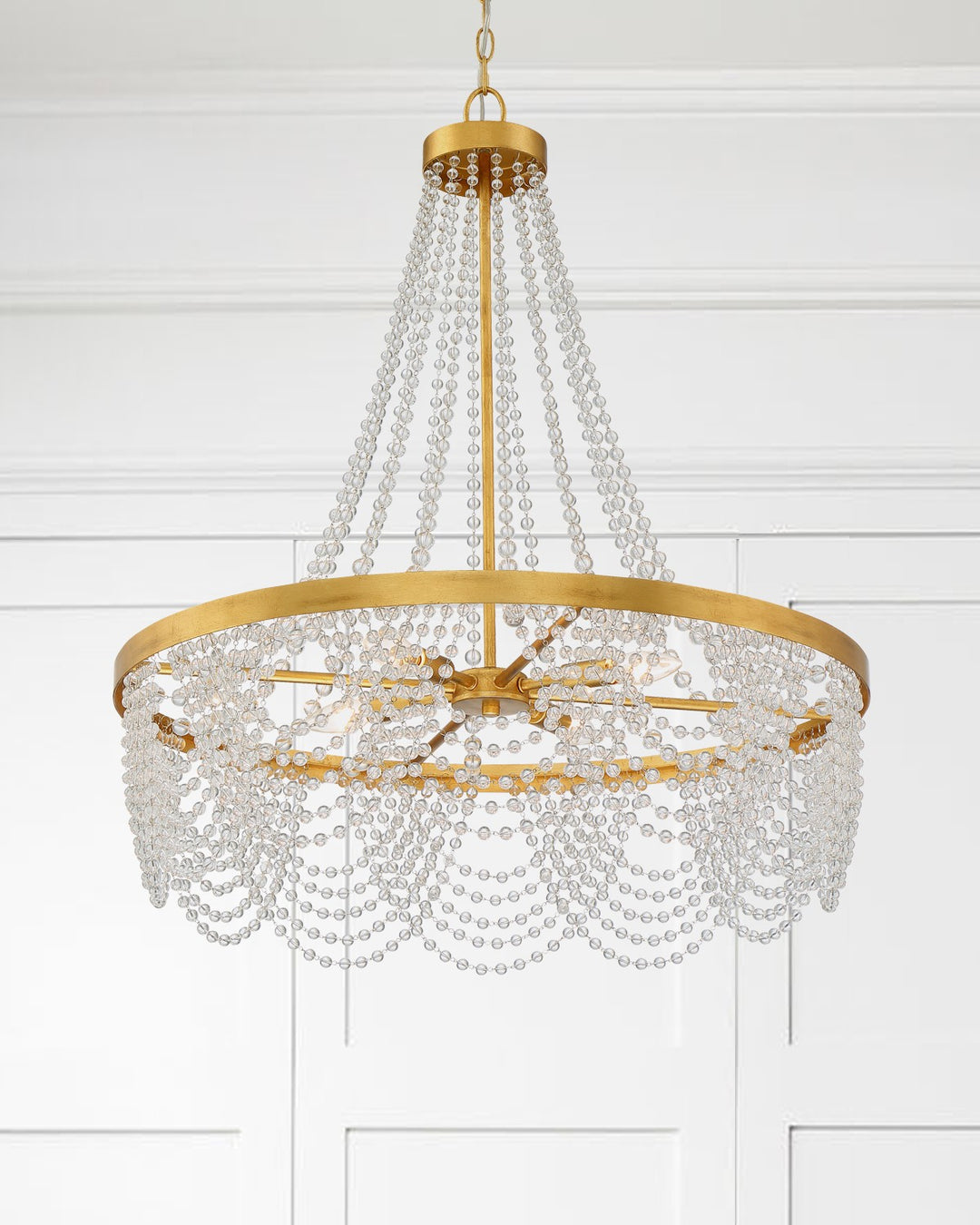 Crystorama Fiona 4 Light Antique Gold Chandelier with Clear Beads