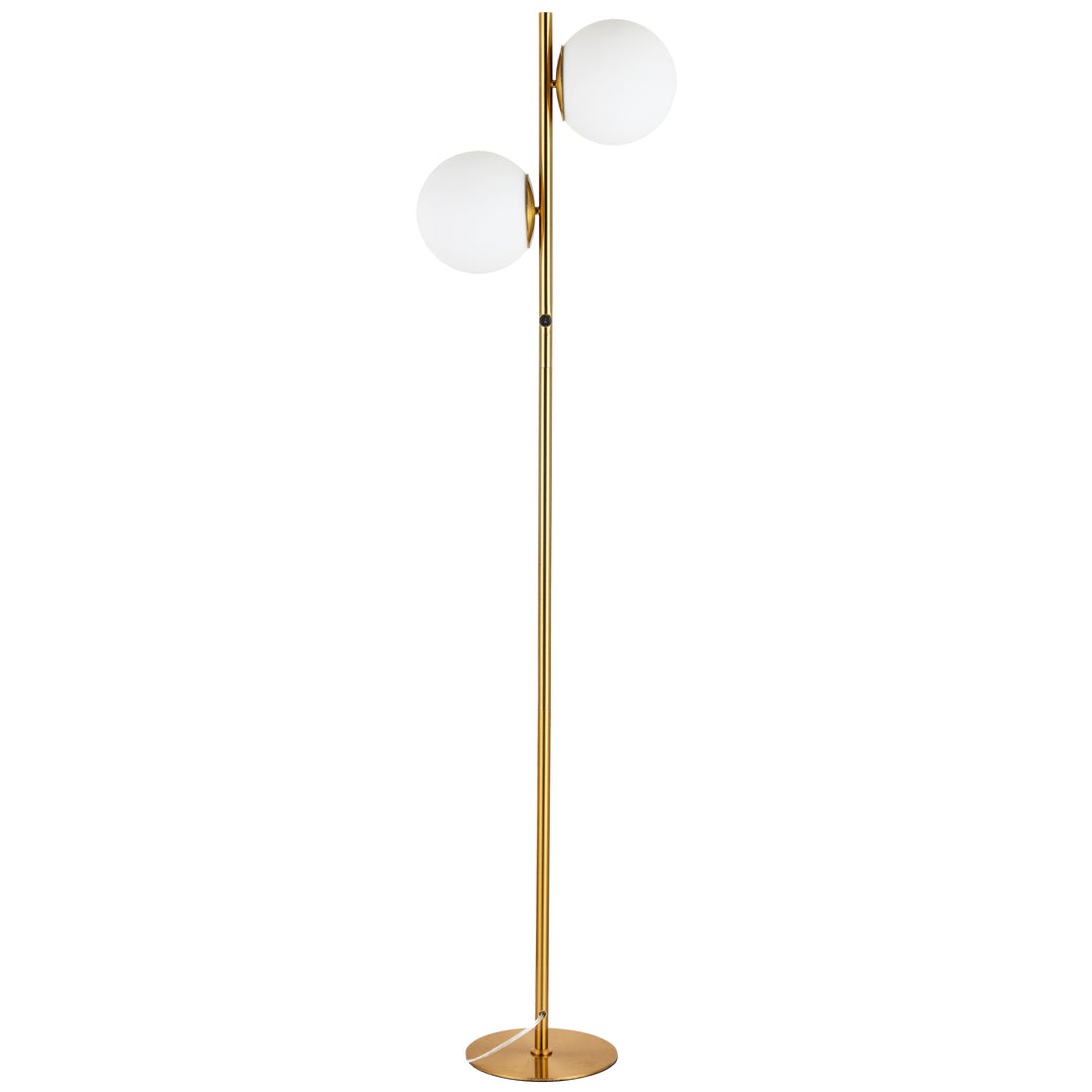 Dainolite 2 Light Incandescent Floor Lamp, Aged Brass with White Opal Glass