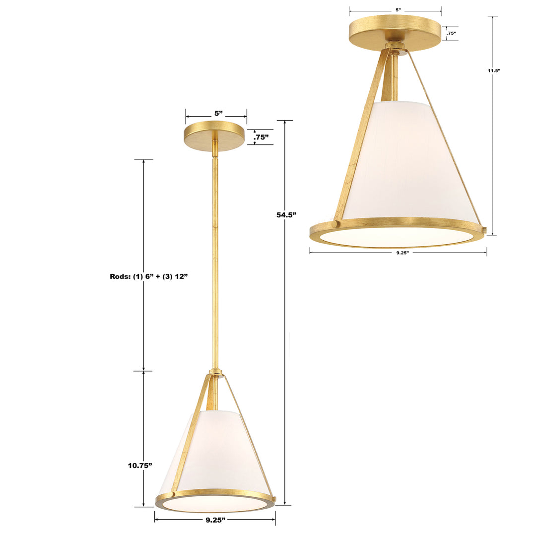 Crystorama Fulton 1 Light Antique Gold Semi Flush Mount