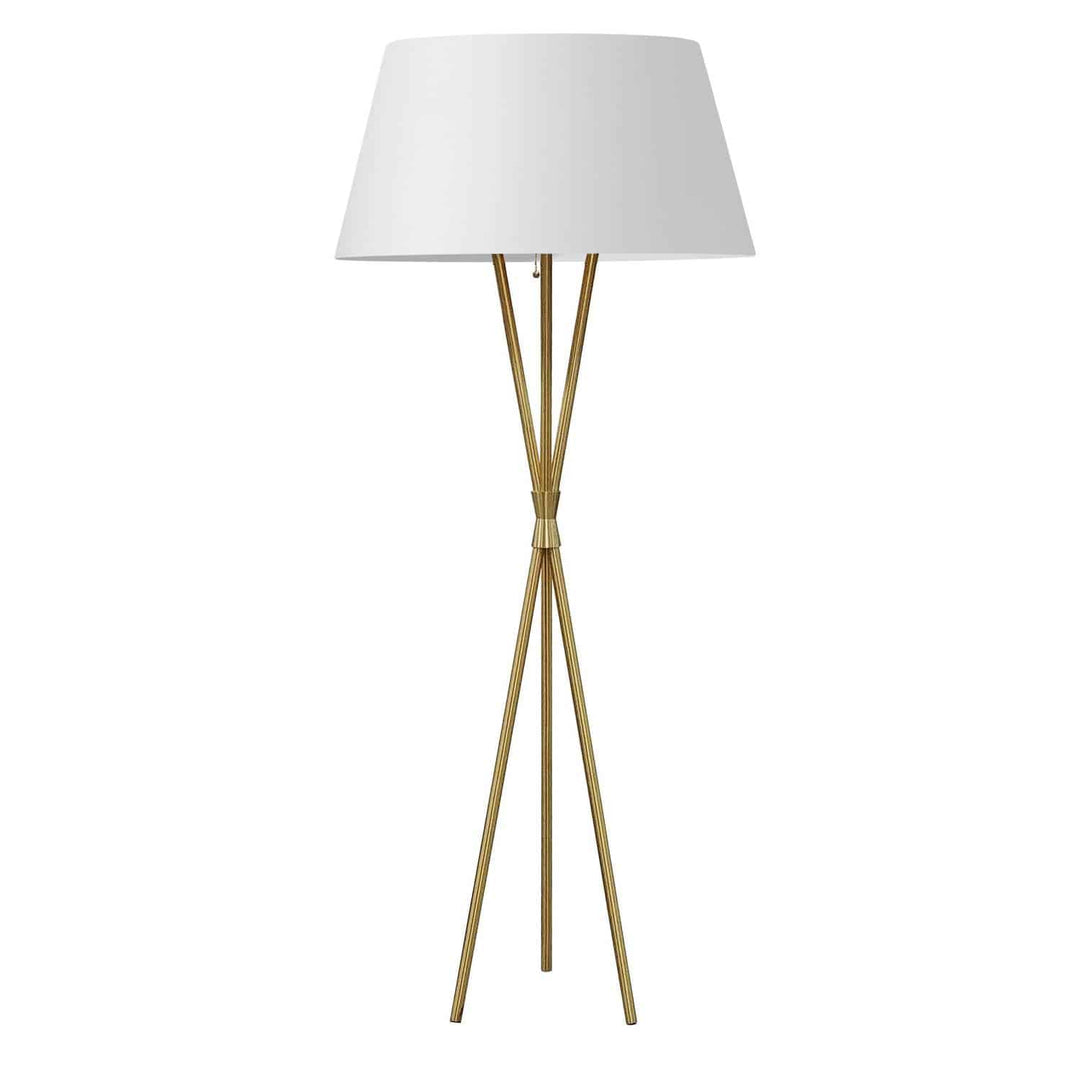 Dainolite 1 Light 3 Legged Aged Brass Floor Lamp, with White/Gold Shade