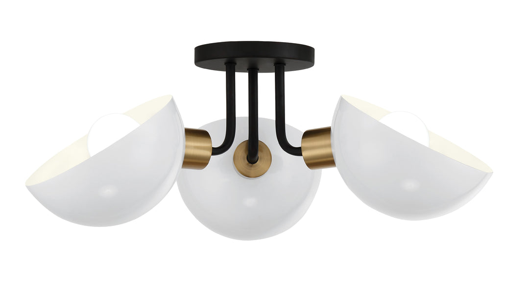 Crystorama Gigi 3 Light Black + Aged Brass Semi Flush Mount