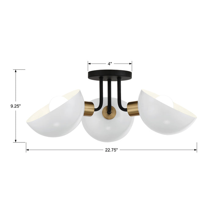 Crystorama Gigi 3 Light Black + Aged Brass Semi Flush Mount