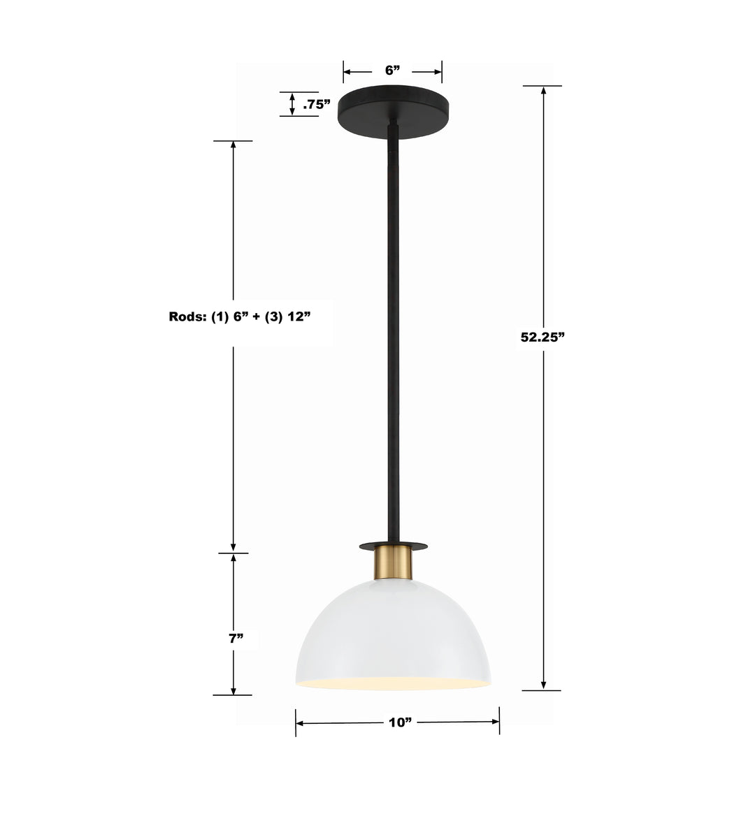 Crystorama Gigi 1 Light Black + Aged Brass Mini Pendant