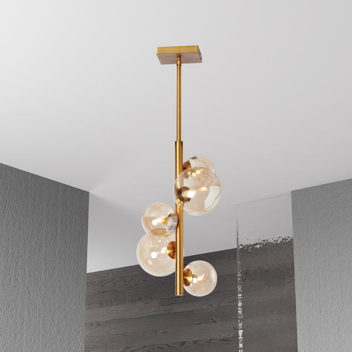 Dainolite 5 Light Pendant, Vintage Bronze Finish, Champagne Glass