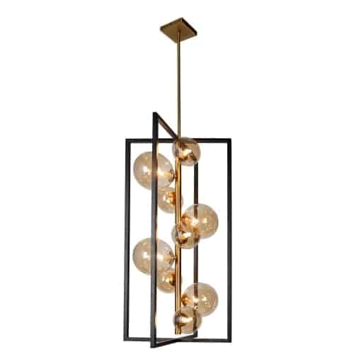 Dainolite 9 Light Pendant, Matte Black / Vintage Bronze Finish, Champagne Glass