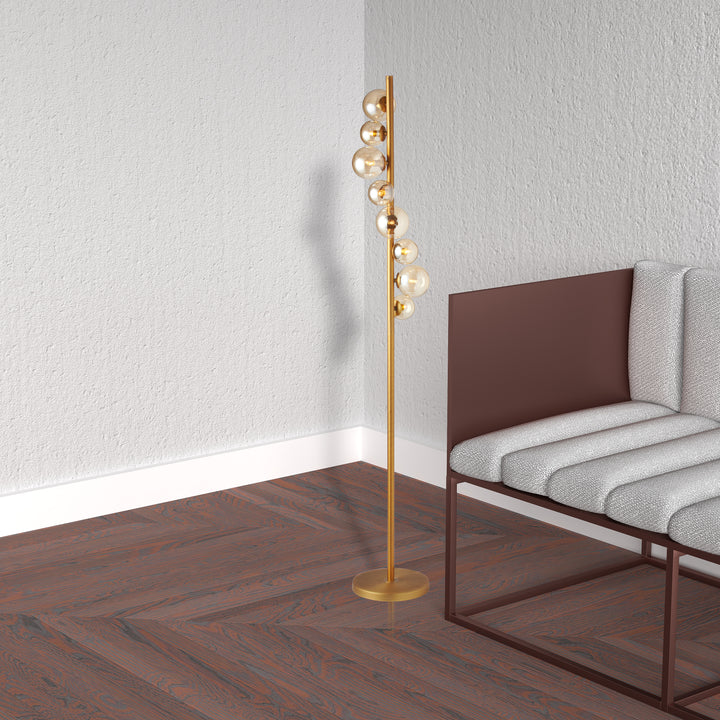 Dainolite 8 Light Halogen Floor Lamp, Vintage Bronze Finish with Cognac Glass