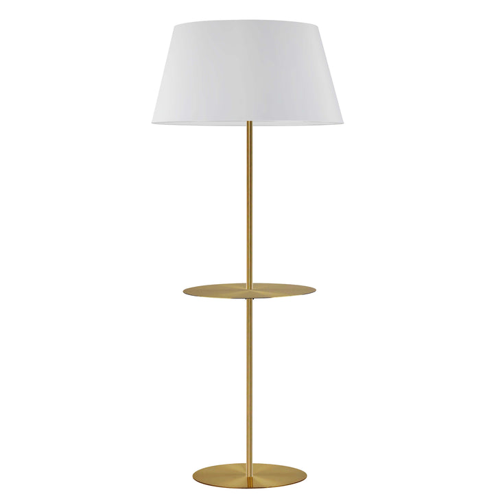 Dainolite 1 Light Incandescent Round Base Floor with Shelf Aged Brass with White Shade