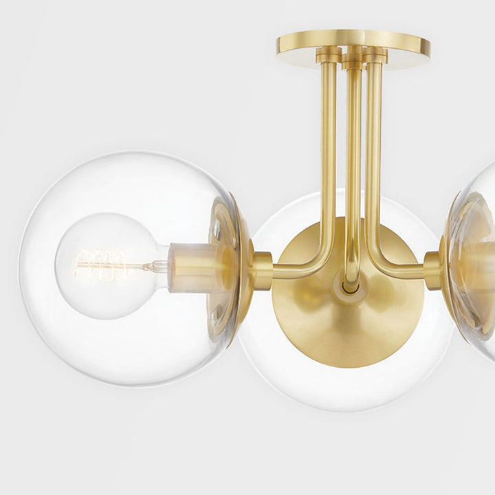 Meadow 3 Light Semi Flush - Aged Brass