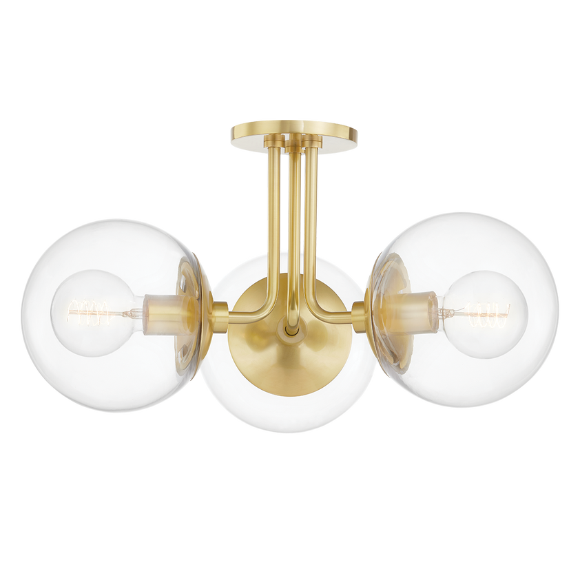 Meadow 3 Light Semi Flush - Aged Brass