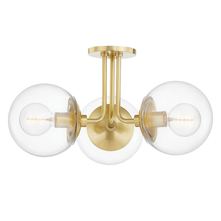 Meadow 3 Light Semi Flush - Aged Brass