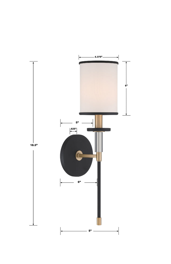 Crystorama Hatfield 1 Light Black Forged + Vibrant Gold Sconce