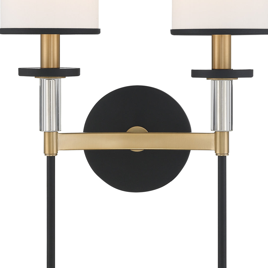 Crystorama Hatfield 2 Light Black Forged + Vibrant Gold Sconce