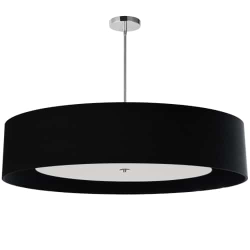 Dainolite 6 Light Polished Chrome Helena Pendant w/ Black Shade and White Fabric Diffuser