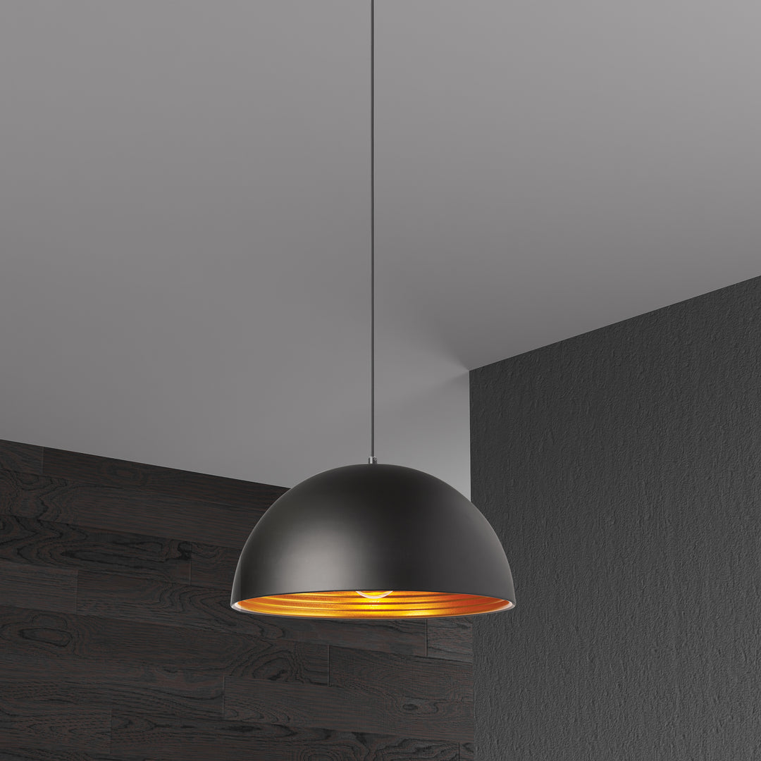 Dainolite 1 Light Pendant, Matte Black / Gold