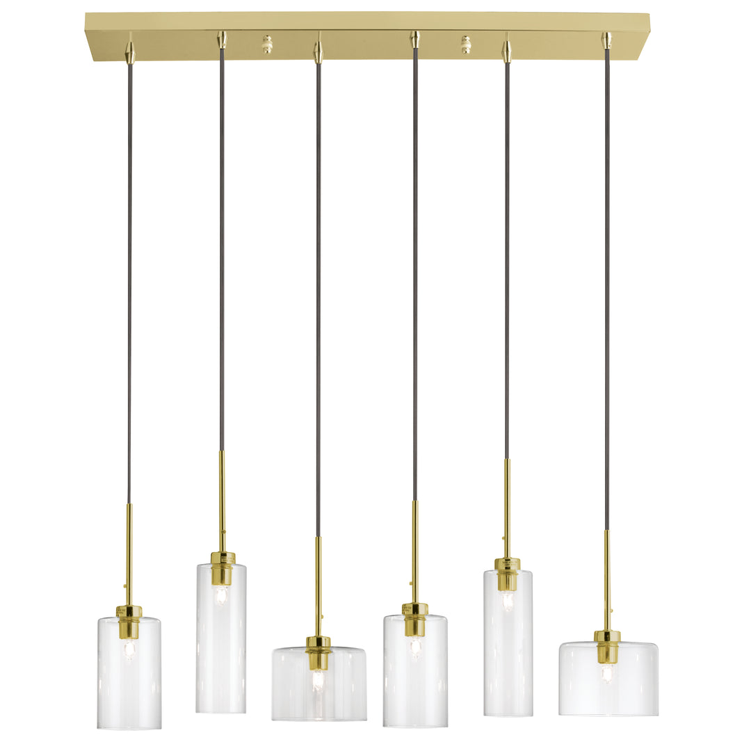 Dainolite 6 Light Halogen Horizontal Pendant, Aged Brass with Clear Glass