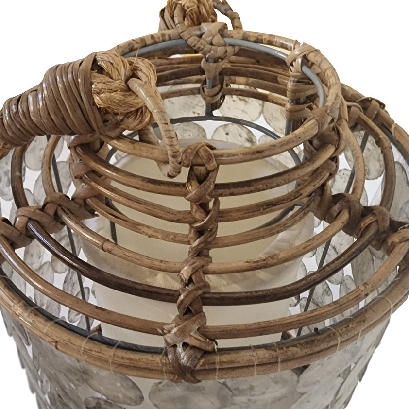 Spiro Capiz Shell, Rattan, and Rope Round Double Shade Table Lamp, 20" High